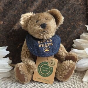 Boyds Bears Brown Teddy with Blue Denim Collar